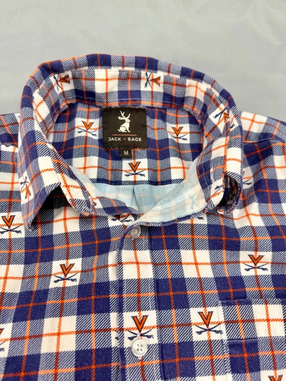 Men's University of Virginia Blue Plaid Button-Up Shirt - Picture 2 of 3